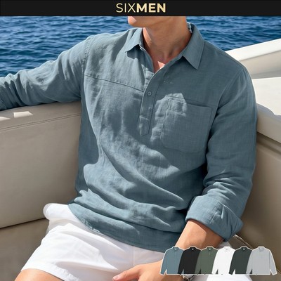 Áo Sơ Mi Cổ Chui Dài Tay DEVAN - Vải SMART LINEN Form Thoải Mái, Thấm Hút Cực Tốt - SIXMEN