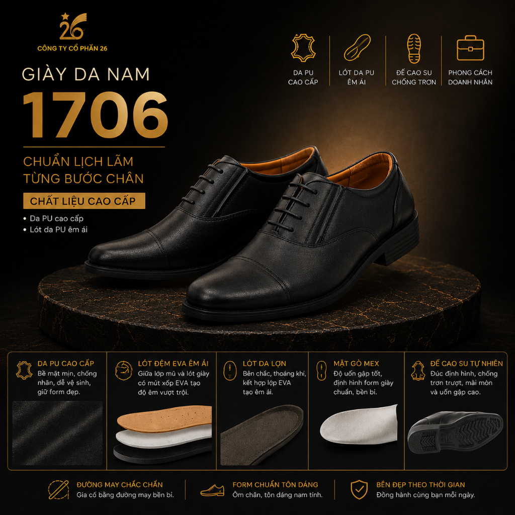 Giày da nam 1706 chính hãng Công ty Cổ phần 26