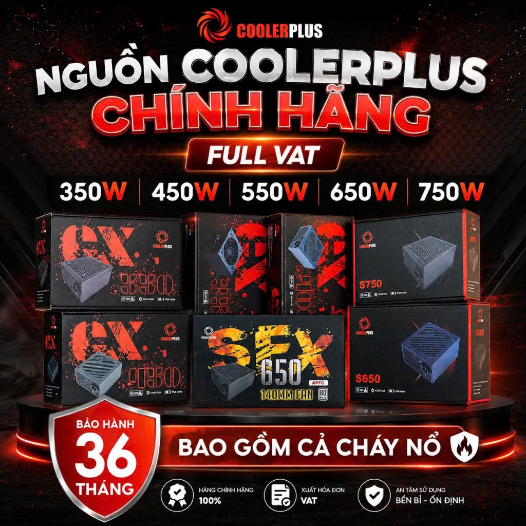 Nguồn CoolerPlus GX350 GX450 GX550 S650 S750 SFX650 SFX750 công suất thật 350w 650w 650w 750w