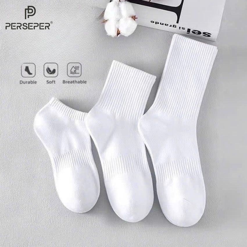 Tất vớ nam 3 chiều cao màu sắc trắng đen trơn đơn giản, chất liệu cotton co giãn thoát mùi tốt - Che