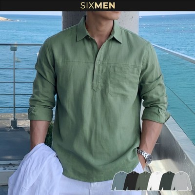 Áo Sơ Mi Cổ Chui Dài Tay DEVAN - Vải SMART LINEN Form Thoải Mái, Thấm Hút Cực Tốt - SIXMEN