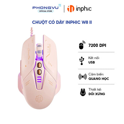 Chuột có dây Inphic W8 II Instant A704F (Hồng) - Bảo hành 12 tháng