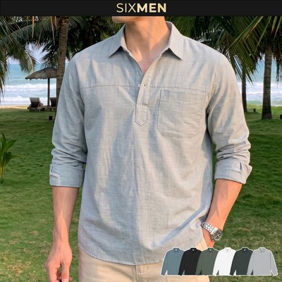Áo Sơ Mi Cổ Chui Dài Tay DEVAN - Vải SMART LINEN Form Thoải Mái, Thấm Hút Cực Tốt - SIXMEN