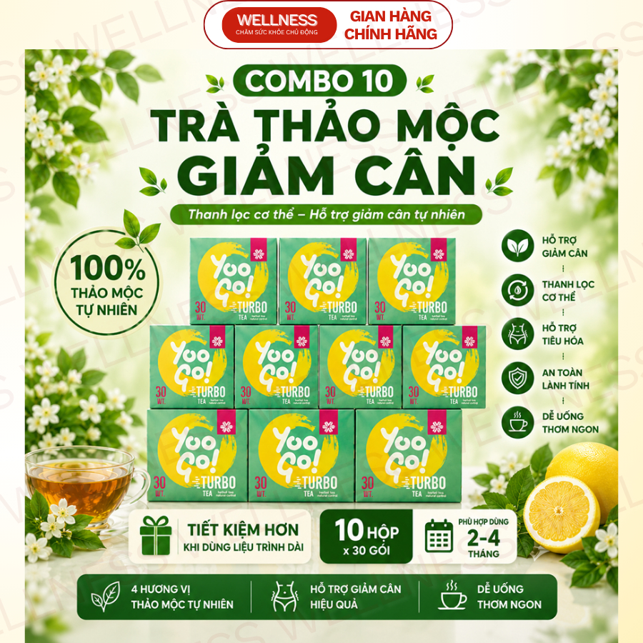 [Combo 10 ]Trà body Yoogo Turbo Tea -Trà thải độc ruột, Trà thảo mộc Yoo Go Turbo , 300 gói