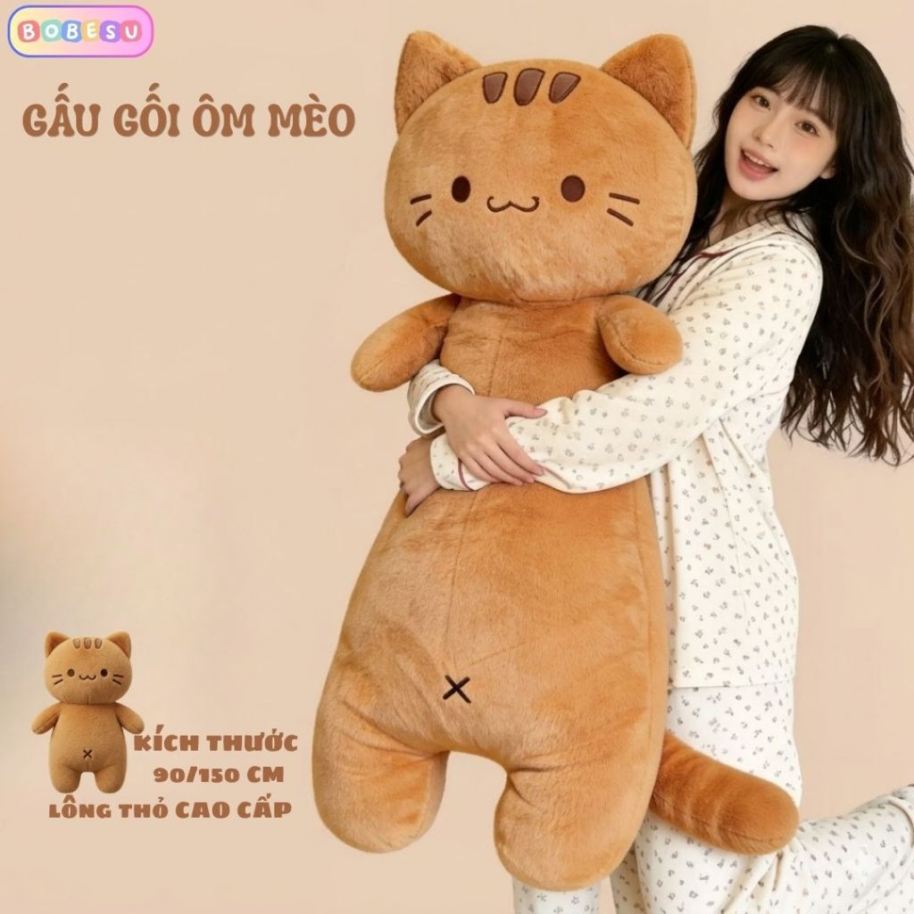 Gấu Bông Mèo Cam Cỡ Lớn Siêu To Khổng Lồ, Gối Ôm Hình Mèo Mềm Mại Có Gác Chân Cao Cấp Làm Quà Tặng Bạn Gái,Cho Bé