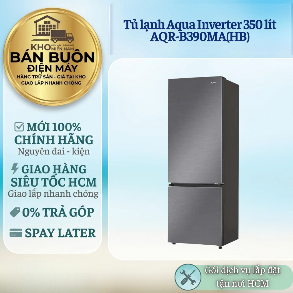AQR-B390MA(HB) Tủ Lạnh AQUA – 350 Lít Twin Inverter, Ngăn Đông Mềm, Làm Lạnh Đa Chiều AQR-B390MA(HB)