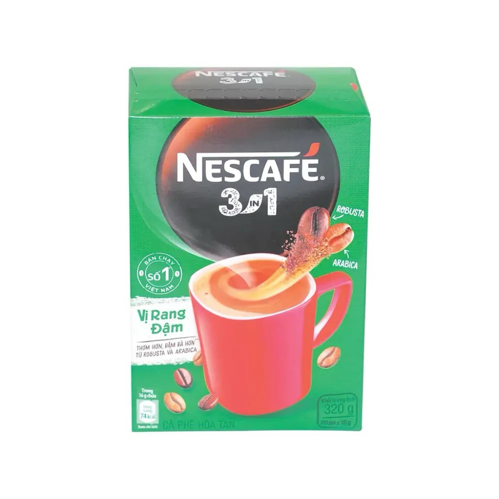 Cà phê hòa tan Nescafe 3in1 rang đậm, hộp 20 gói, 17/16g