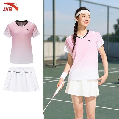 ANTA Set/ Bộ Áo Cầu lông + Chân nữ ngắn tay thể thao nhanh khô, thoáng khí áo bóng bàn, cầu lông Pickleball 162527195U