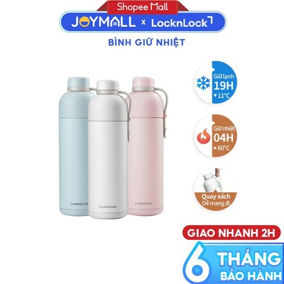 Bình Giữ Nhiệt Inox LocknLock Belt Bottle LHC4267 490ml, Hàng Chính Hãng, Có Quai Xách - JoyMall