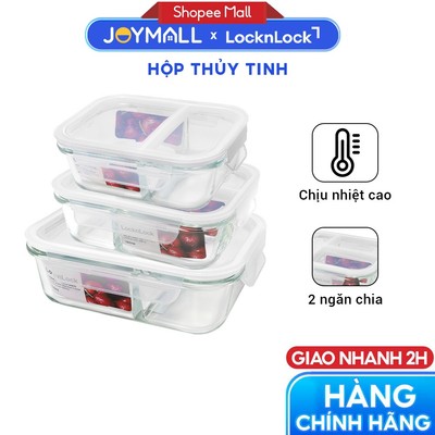 Hộp Thủy Tinh Chia Ngăn LocknLock BLANC LLG120 Nhiều Size, Hàng Chính Hãng, Chịu Nhiệt Cao -JoyMall