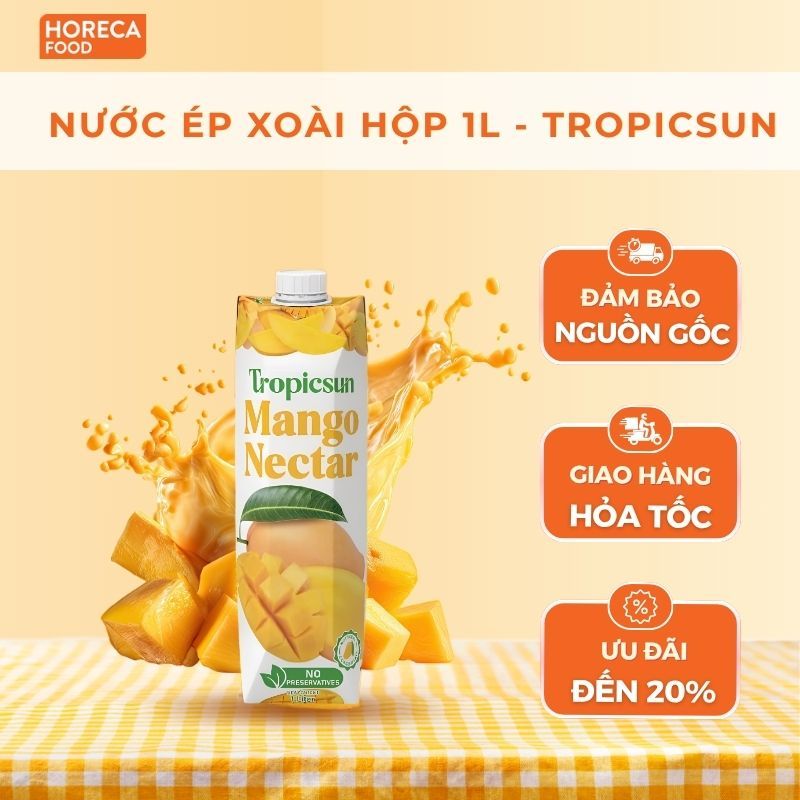 Nước Trái Cây Xoài Nectar Tropicsun Mango Nectar Hộp 1L Uống Liền Nguyên Liệu Pha Chế Giàu Vitamin C
