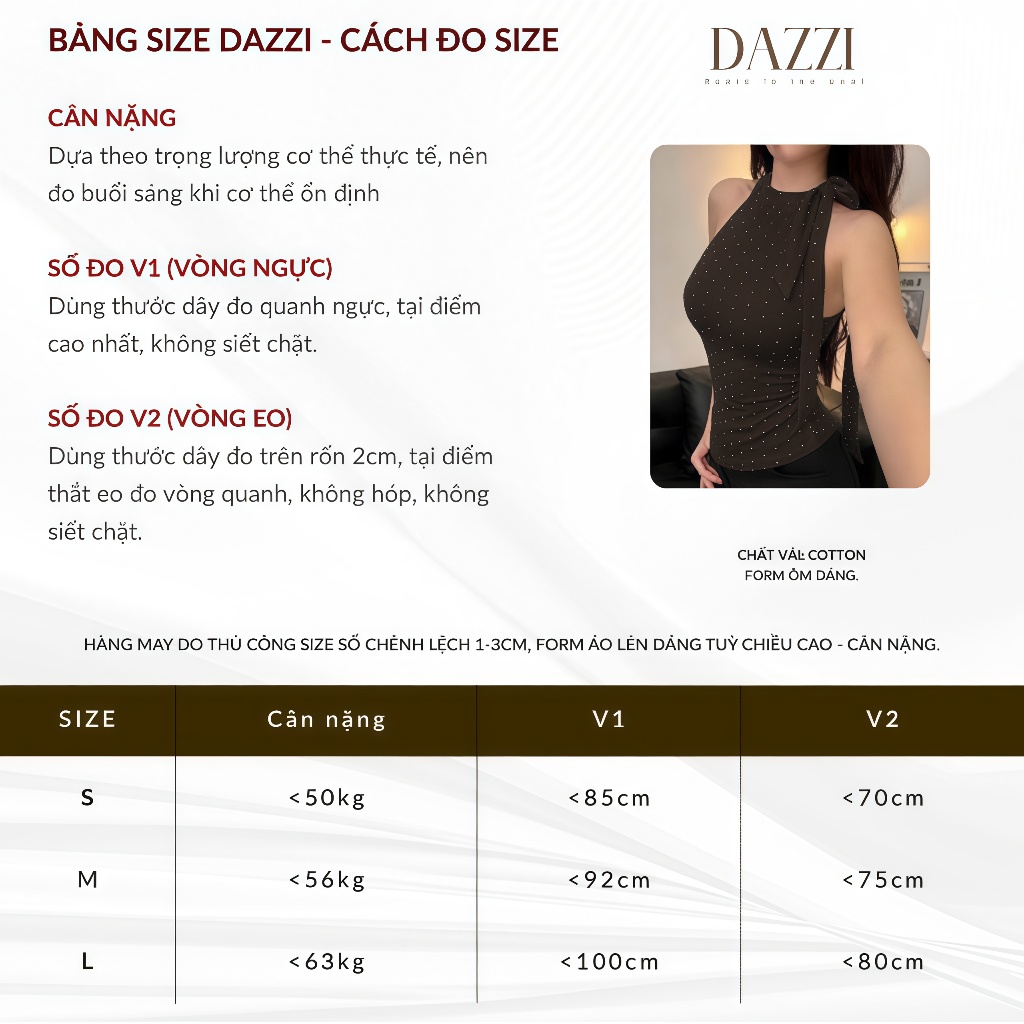 [DEAL MỞ BÁN] Áo thun yếm ba lỗ buộc nơ cổ chất cotton mịn DAZZI women A048 | BigBuy360 - bigbuy360.vn