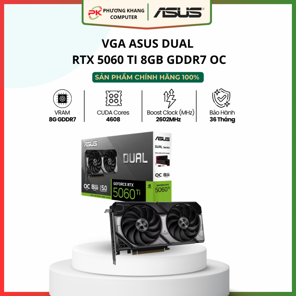 Card Màn Hình VGA Asus Dual RTX 5060 Ti 8GB GDDR7 OC (DUAL-RTX5060Ti-O8G) Chính Hãng Bảo Hành 36 Thá
