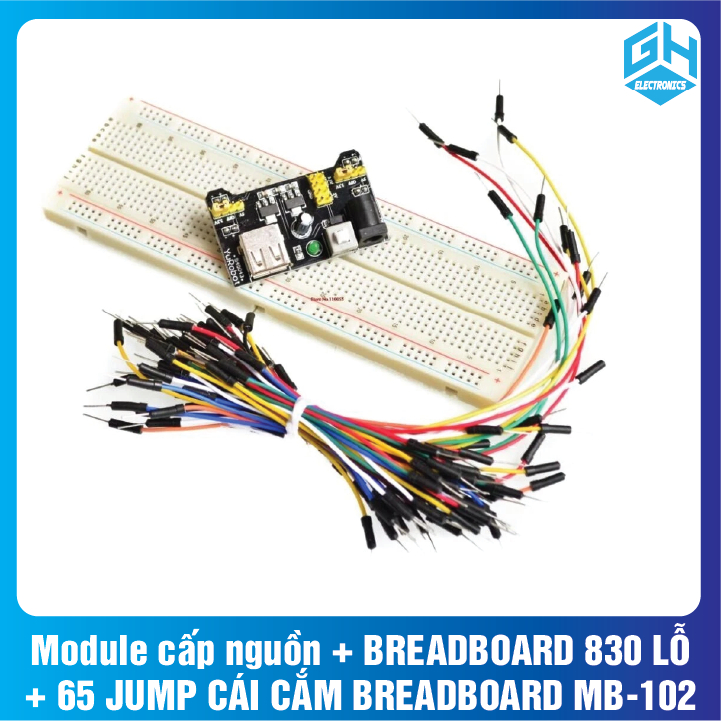 [COMBO] Breadboard MB-102 830 Lỗ + Nguồn Breadboard 3.3V/5V + 65 Dây Cắm Đực-Đực