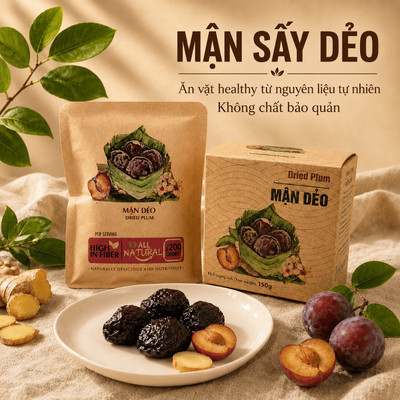 Mận Sấy Ăn Vặt Nam Xanh, Trái Cây Sấy Dẻo, Mận Hậu, Nguyên Liệu Tự Nhiên, Ăn Vặt Healthy, Hộp 150g