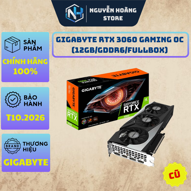 VGA card màn hình Gigabyte RTX 3060 GAMING OC 12GB Cũ