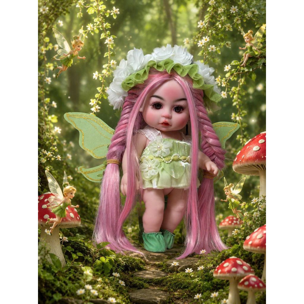 Doll 10inch tóc hồng nàng Thơ tặng kèm một bộ đồ thiết kế ngẫu nhiên.