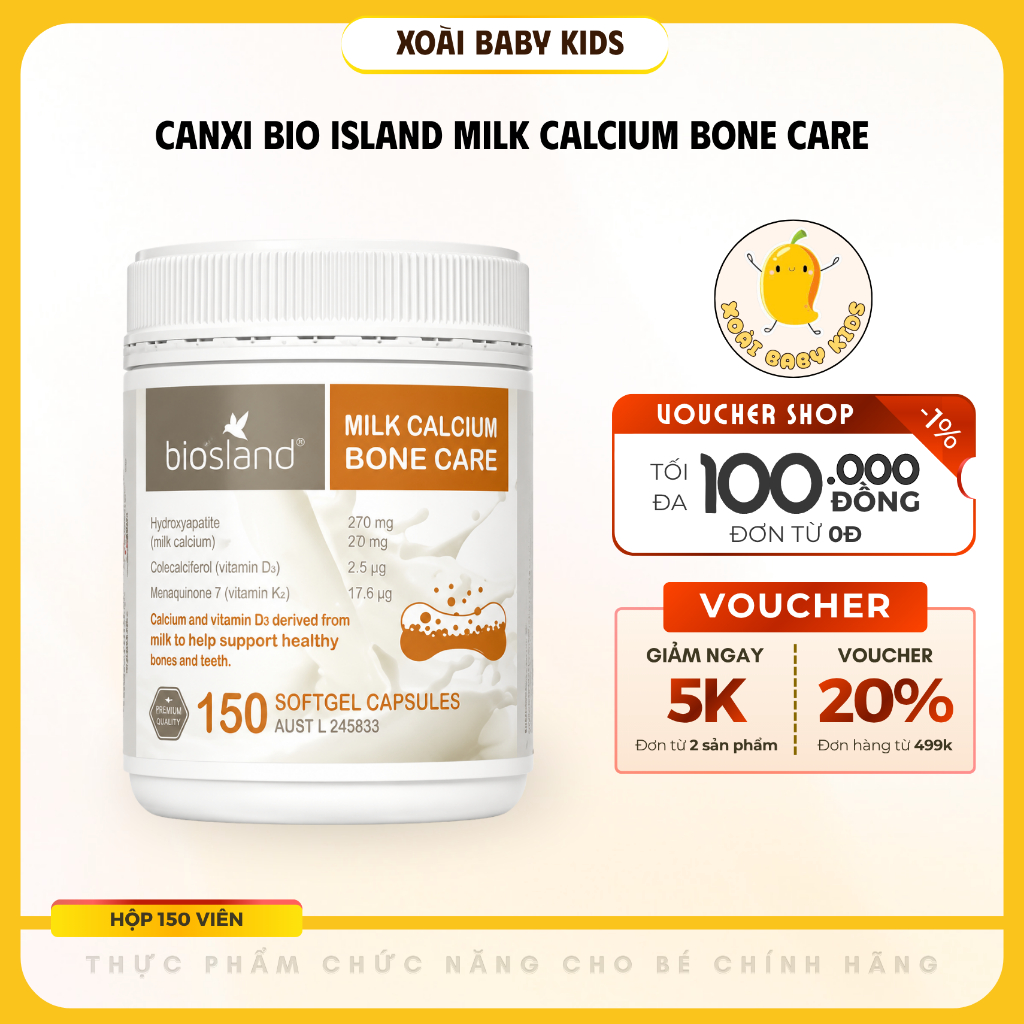 Canxi Sữa Hữu Cơ Bioisland Bone Care Bổ Sung Canxi Cho Mẹ Bầu Sau Sinh Trẻ Dậy Thì Người Trưởng Thành