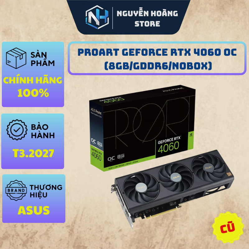 VGA card màn hình ASUS ProArt GeForce RTX 4060 OC 8GB Cũ