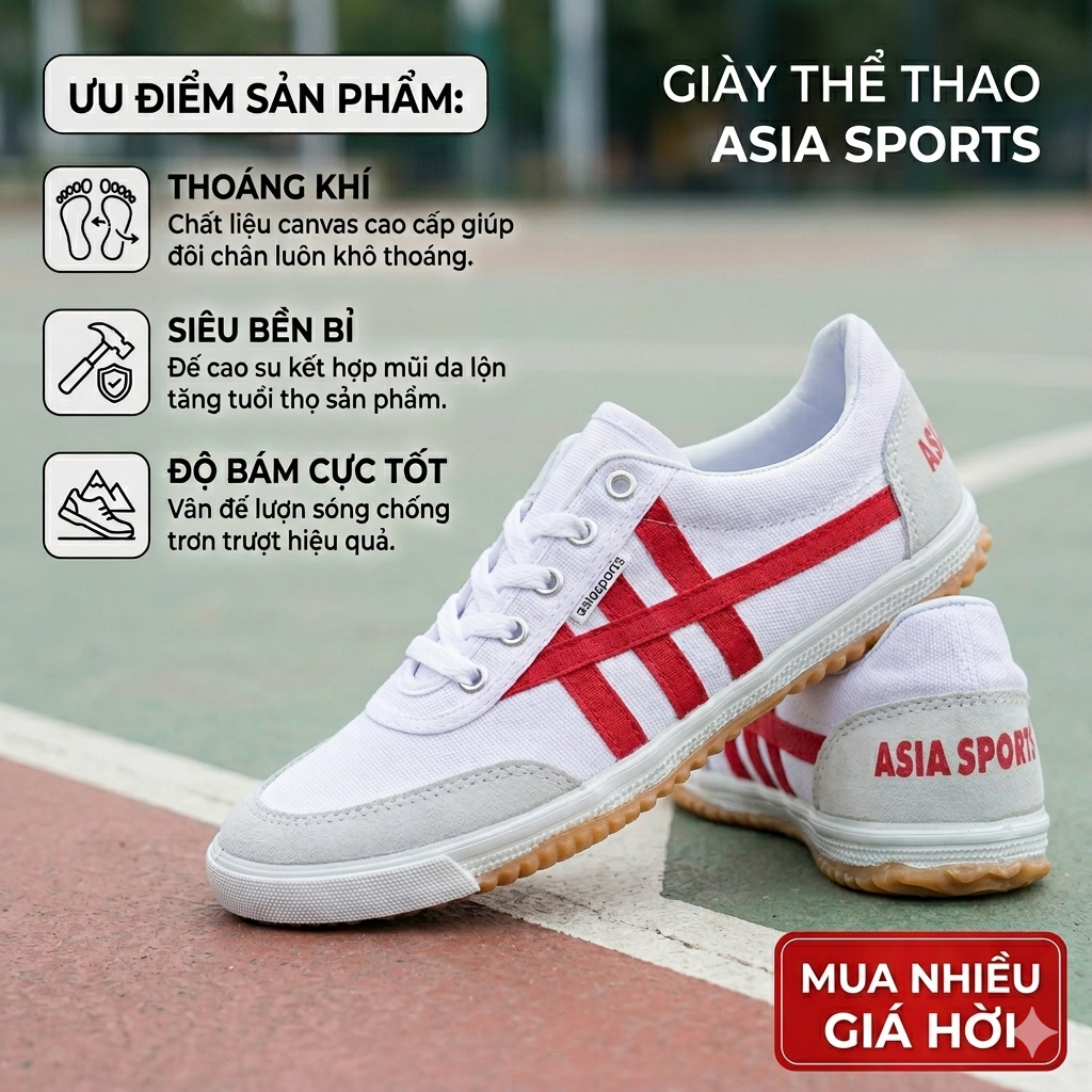 Giày Thể Thao Asia Sports Nam Nữ Vải Canvas Cao Cấp - Giày Thượng Đình Chạy Bộ Cầu Lông Bền Đẹp