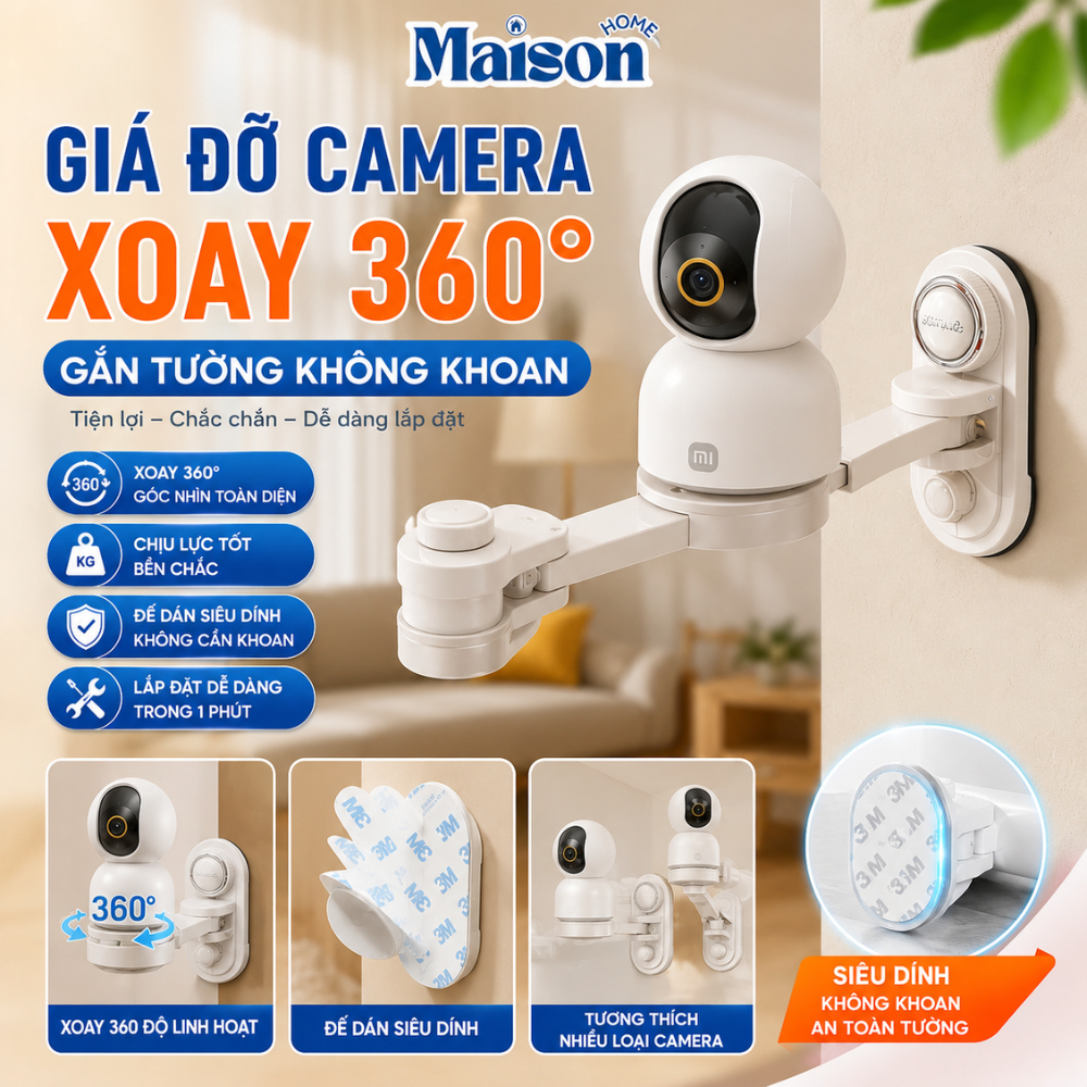Giá Đỡ Camera Xoay 360 Độ Gắn Tường MAISON, Kệ Treo Camera Không Cần Khoan Cho Camera Wifi Mini