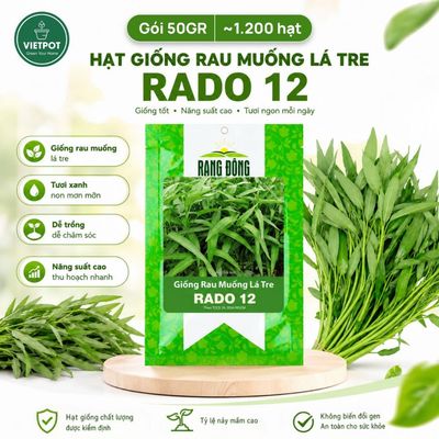 Hạt Giống Rau Muống Lá Tre Rado, Vietpot, Gói 50gr, Dễ Trồng, Nảy Mầm, Thu Hoạch, Năng Suất Cao.