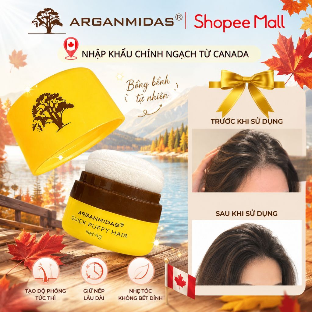 Phấn kiềm dầu tạo phồng chân tóc Arganmidas, phấn tóc kiềm dầu làm phồng tóc, tóc bồng bềnh lâu bết