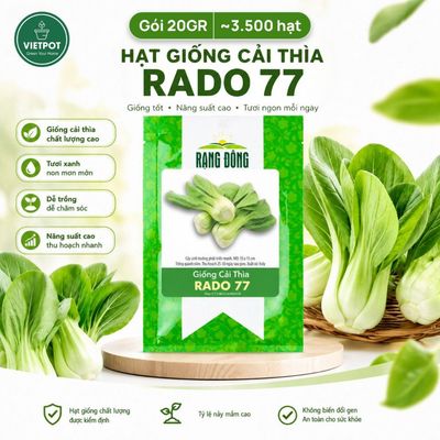 Hạt Giống Cải Thìa Rado, Vietpot, Gói 20gr, Dễ Trồng, Nảy Mầm, Thu Hoạch, Năng Suất Cao.