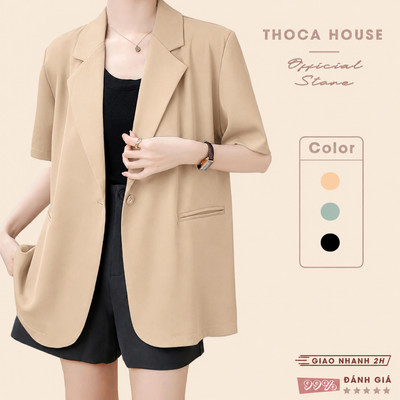 Áo blazer khoác vest nữ tay ngắn túi mổ THOCA HOUSE trẻ trung thanh lịch dáng Hàn