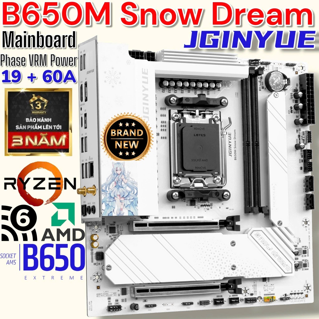 Mainboard JGINYUE B650M SNOW DREAM WiFi - Mới 100% FullBox - BH 36Th - Rẻ Nhất Sàn