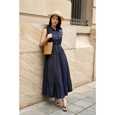 Đầm Jean Hè Nữ MY WAY Không Tau Bo Eo Dáng Xòe Trẻ Trung Cao Cấp 3MD11272