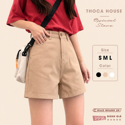 Quần short nữ kaki Hàn Quốc trơn nude, trắng, đen THOCA HOUSE ôm dáng tôn chân cực xinh