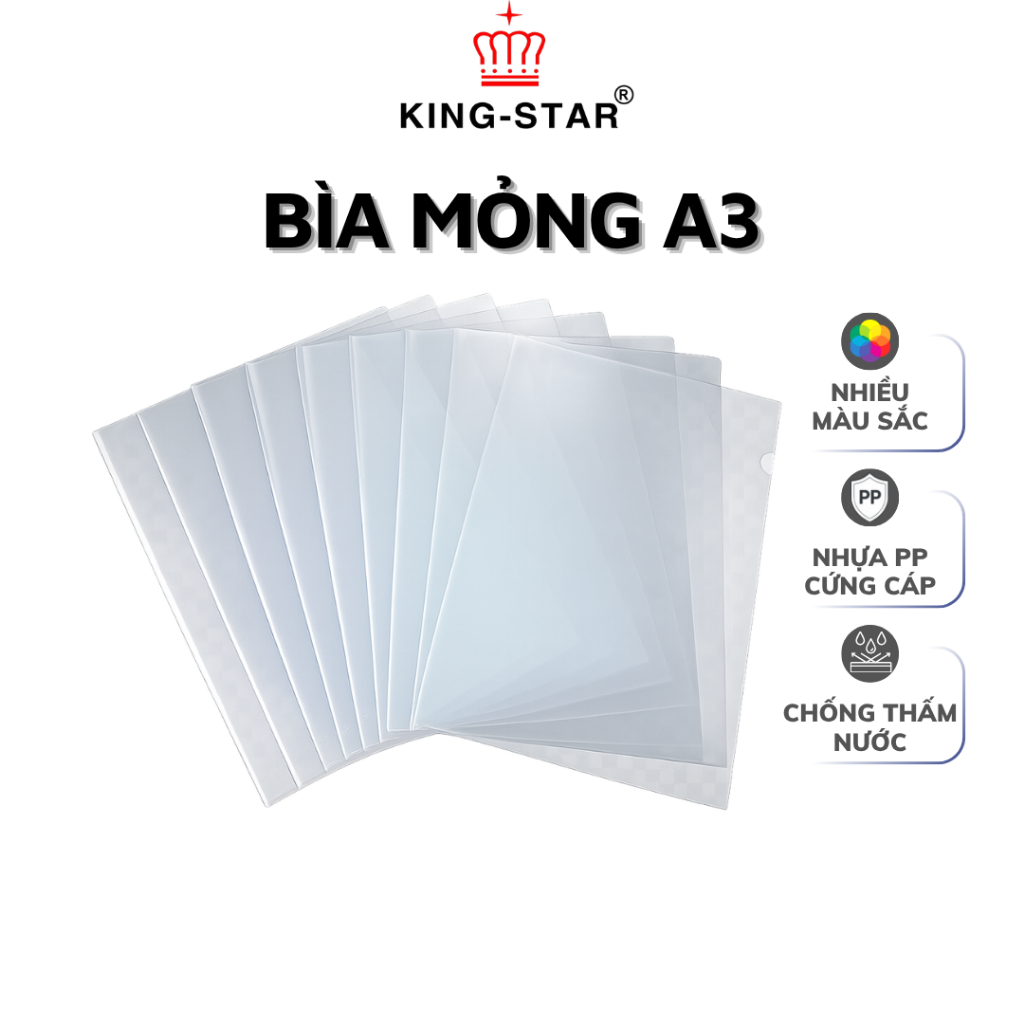 Bìa Mỏng A3 KINGSTAR Nhựa PP Chống Thấm Túi Đựng Hồ Sơ Tài Liệu Văn Phòng Cao Cấp (10 cái/xấp)