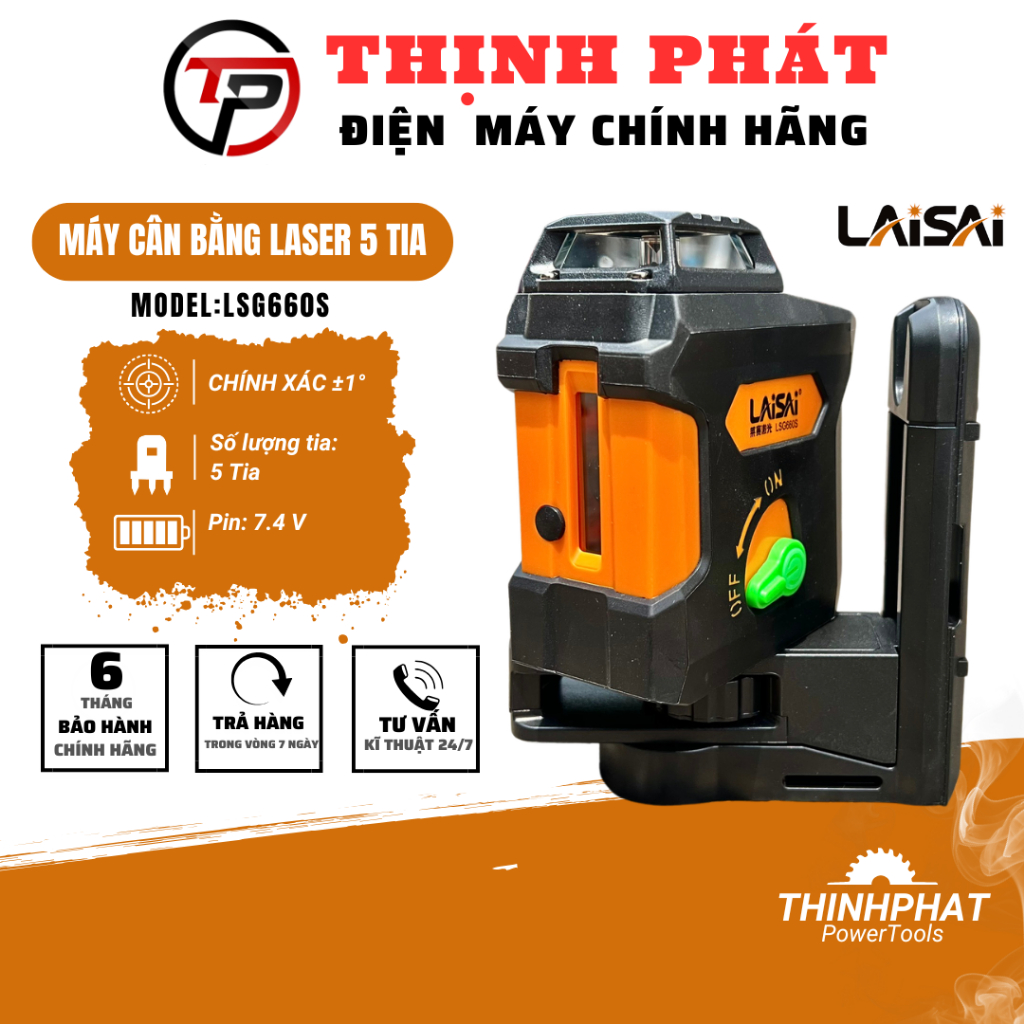 Máy Cân Bằng Laser Tia Xanh Cao Cấp LAISAI LSG660S, Kèm pin 2200mAh, Tia ngang 360° - Thịnh Phát