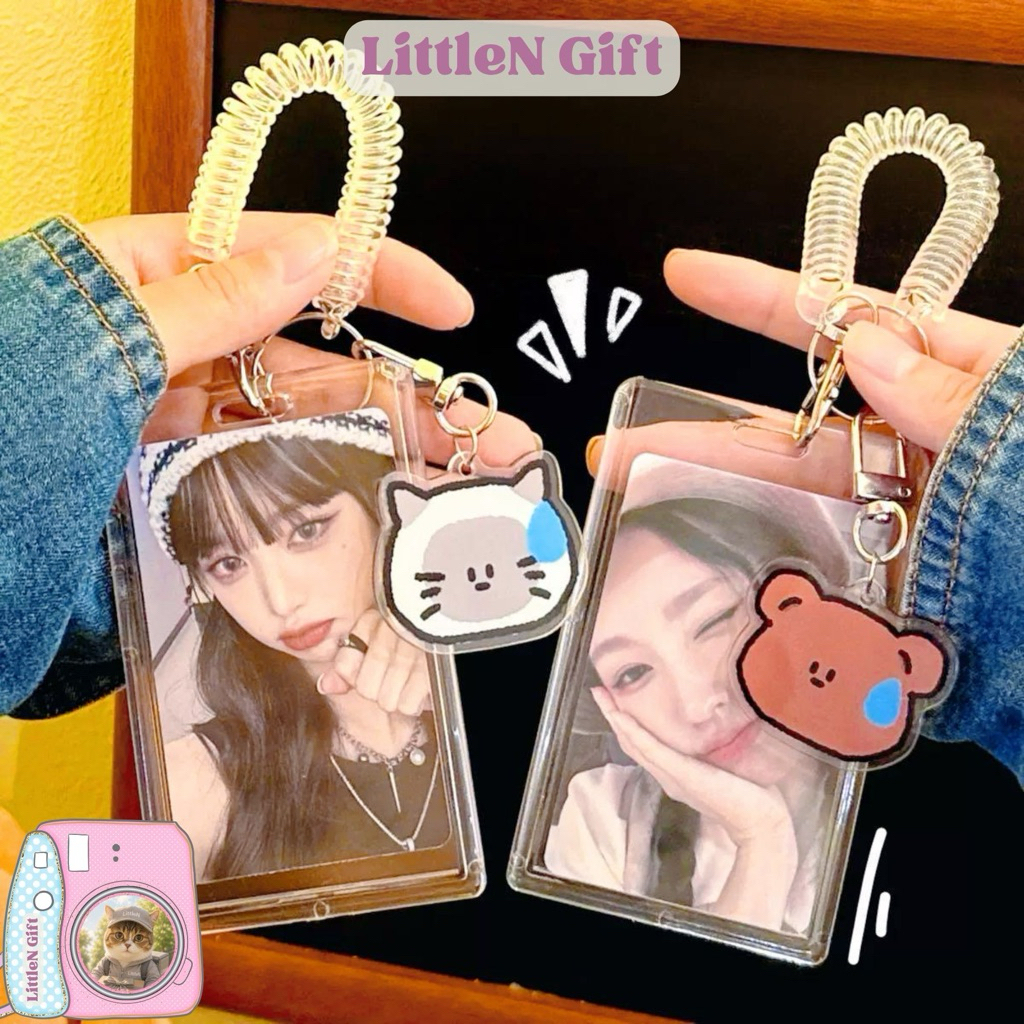 Móc khoá đựng thẻ idol trong suốt kèm charm cute có dây đeo cài, card holder, postcard, ảnh