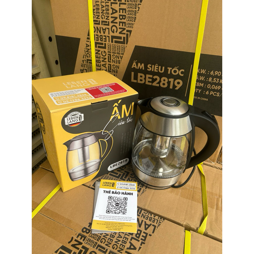[LEBEN LANG] Ấm đun siêu tốc thủy tinh 1.8L kèm lõi lọc inox - LBE2819