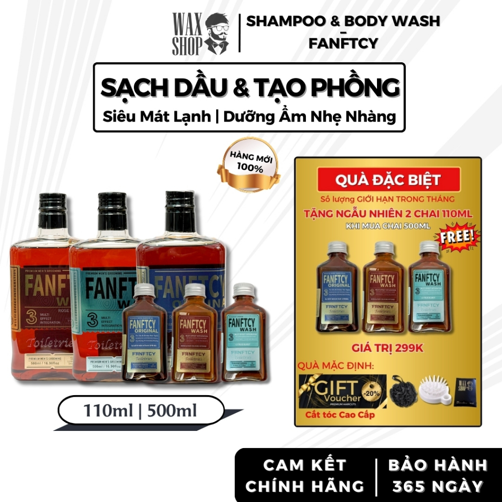 Dầu gội, sữa tắm nam cao cấp Fanftcy Original, Citrus Burs, Rose & Oud 110ml | 500ml - C2