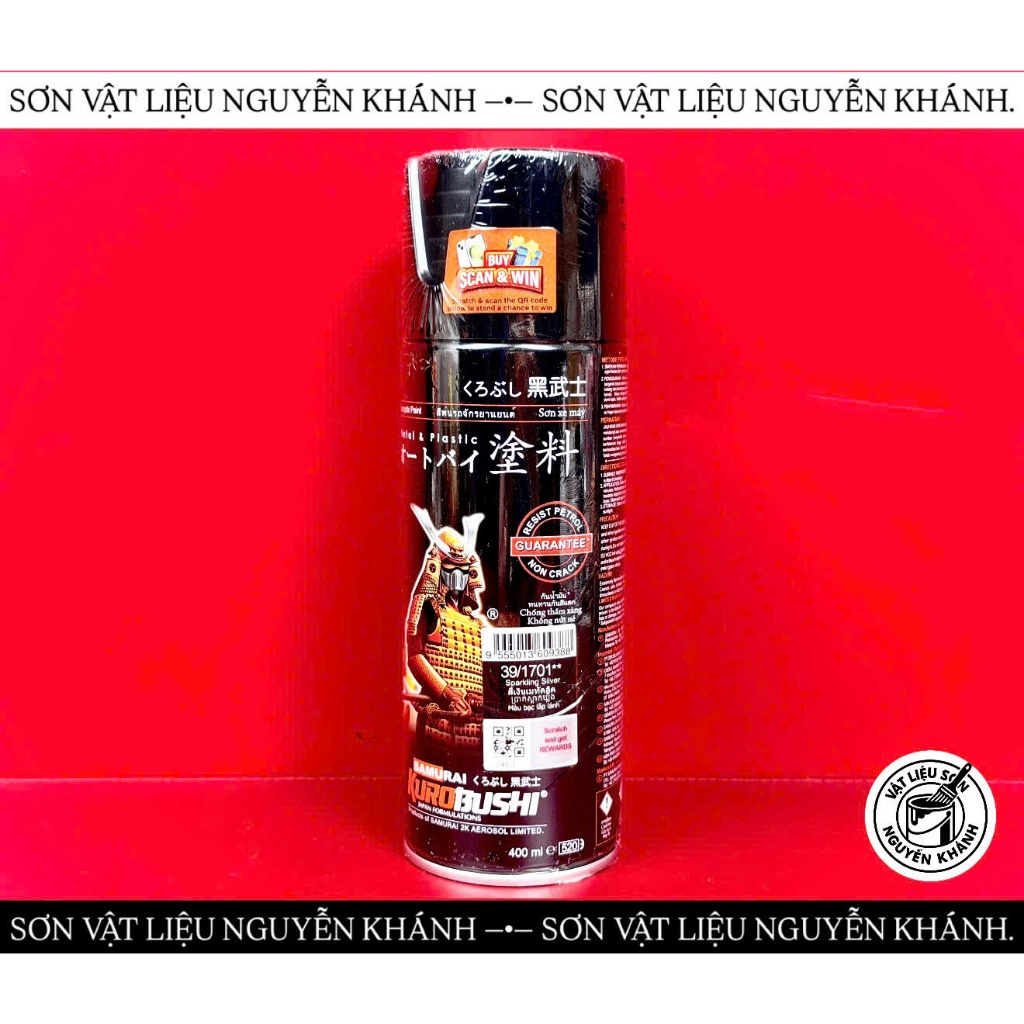 SƠN XỊT SAMURAI 39/1701 MÀU BẠC LẤP LÁNH 400ML – SƠN PHUN KIM TUYẾN SPARKLING SILVER, MÀU ĐẸP BẮT SÁNG