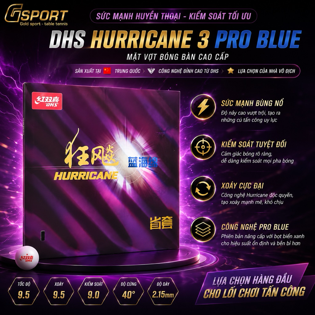 Mặt Vợt Bóng Bàn DHS H3 Pro Blue ( H3 Pro Lót Xanh ) Hàng Chính Hãng DHS - Độ Xoáy Cao , Kiểm Soát T