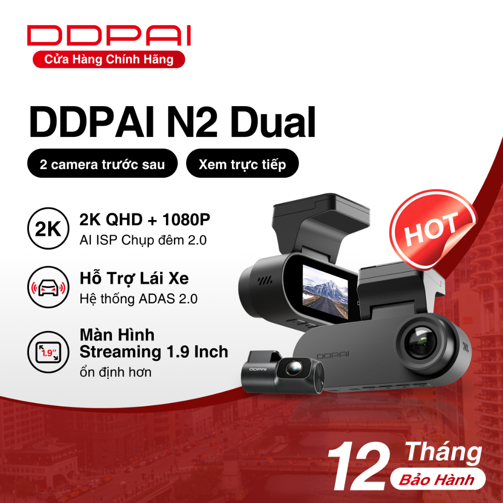 DDPAI N2 2K 1440P Cam Dash siêu tụ điện với NightVIS 2.0