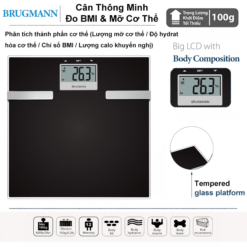 Cân Sức Khỏe Điện Tử BRUGMANN by CAMRY | Phân Tích Cơ Thể BMI Body Fat