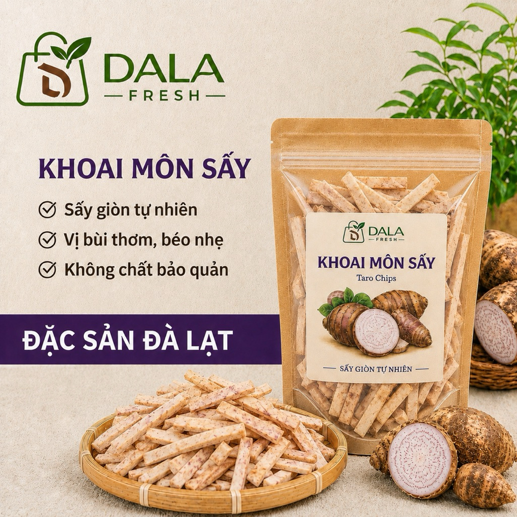Khoai Môn Sợi Sấy Giòn DL FRESH – Snack Khoai Môn Tự Nhiên - Đặc Sản Đà Lạt - Giòn Bùi Thơm Ngon