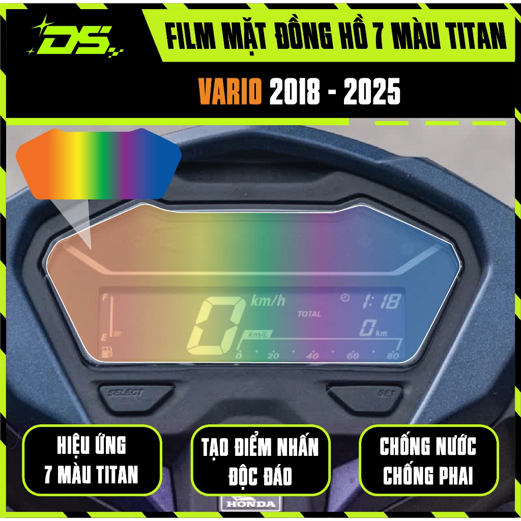 [Mua 1 Tặng 1] Miếng Dán Đồng Hồ Titan 7 Màu Cho Xe VARIO 125 160 | Film Titan 7 Màu Chống Xước - DE