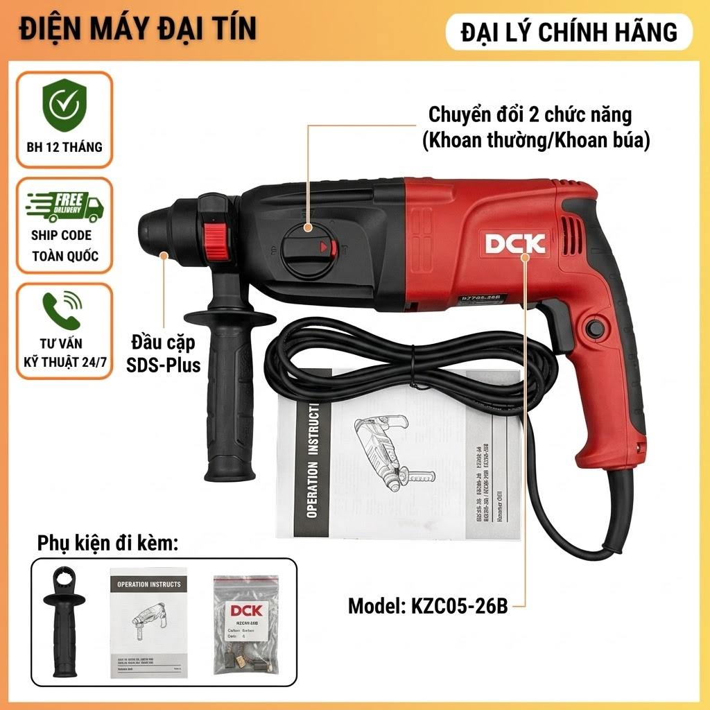 (Chính hãng) Máy khoan bê tông 3 chức năng DCK KZC05-26B 800W (có Vat)