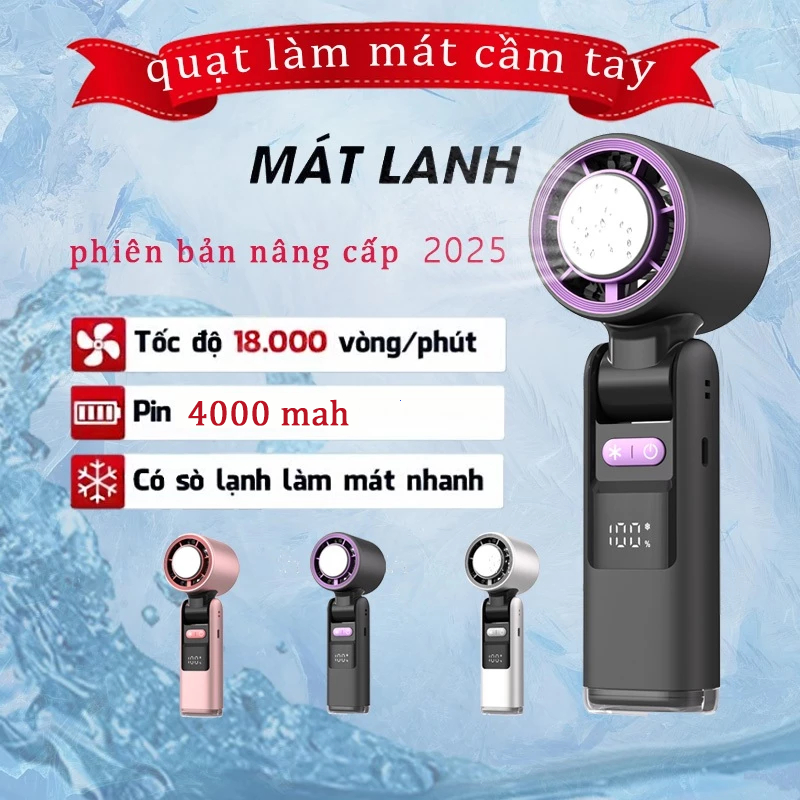 ⚡ quạt mini cầm tay ⚡1-199 cấp  không có tiếng ồn quạt sò lạnh Màn hình LED quạt tích điện mini