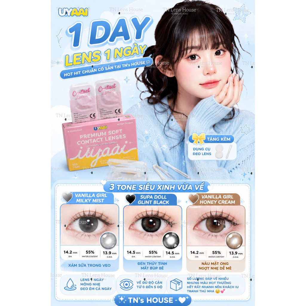 [HOẢ TỐC HCM](GIÁ 1 ĐÔI) Lens 1 Ngày UYAAI bộ Sưu tập Gdia Giãn To