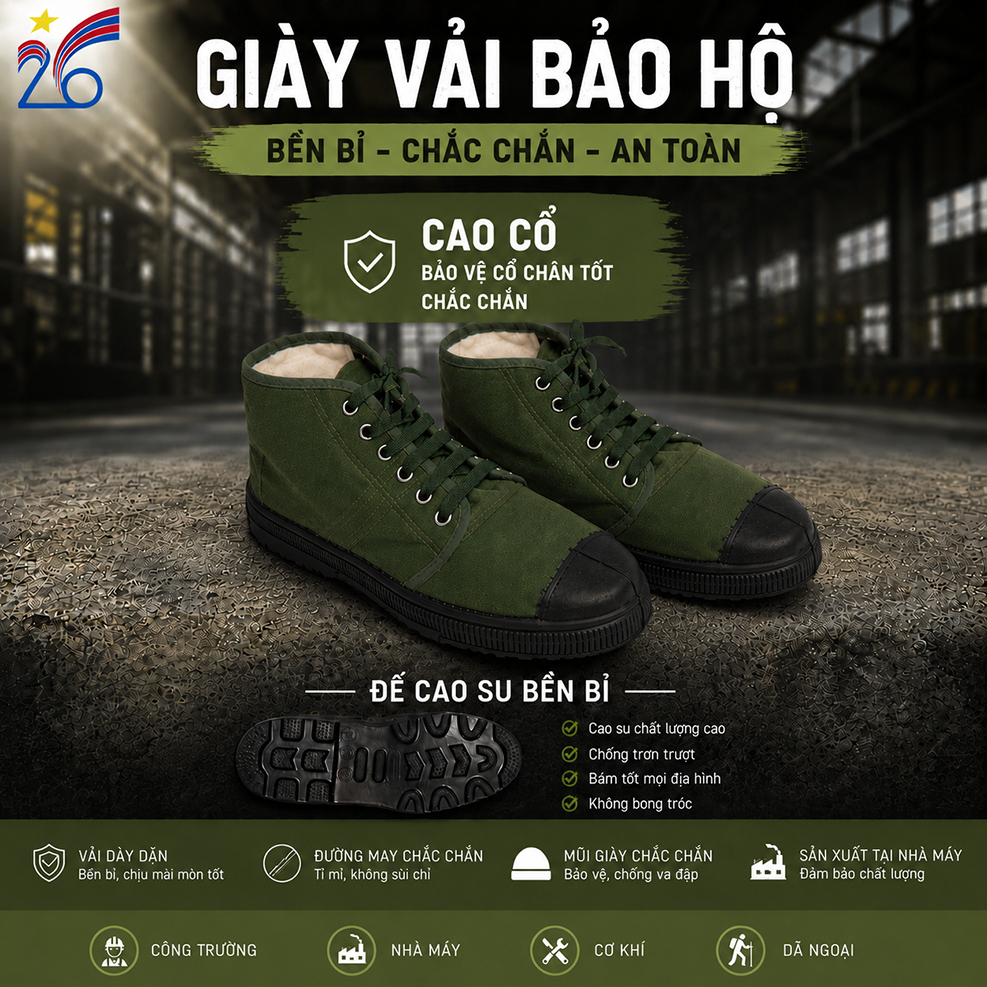 Giày vải bảo hộ cao cổ công ty cổ phần 26 chính hãng