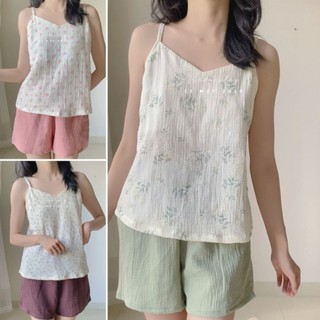 NERSIN-ĐỒ Mặc Nhà Nữ 2 dây phối màu xinh xắn xô muslin cao cấp