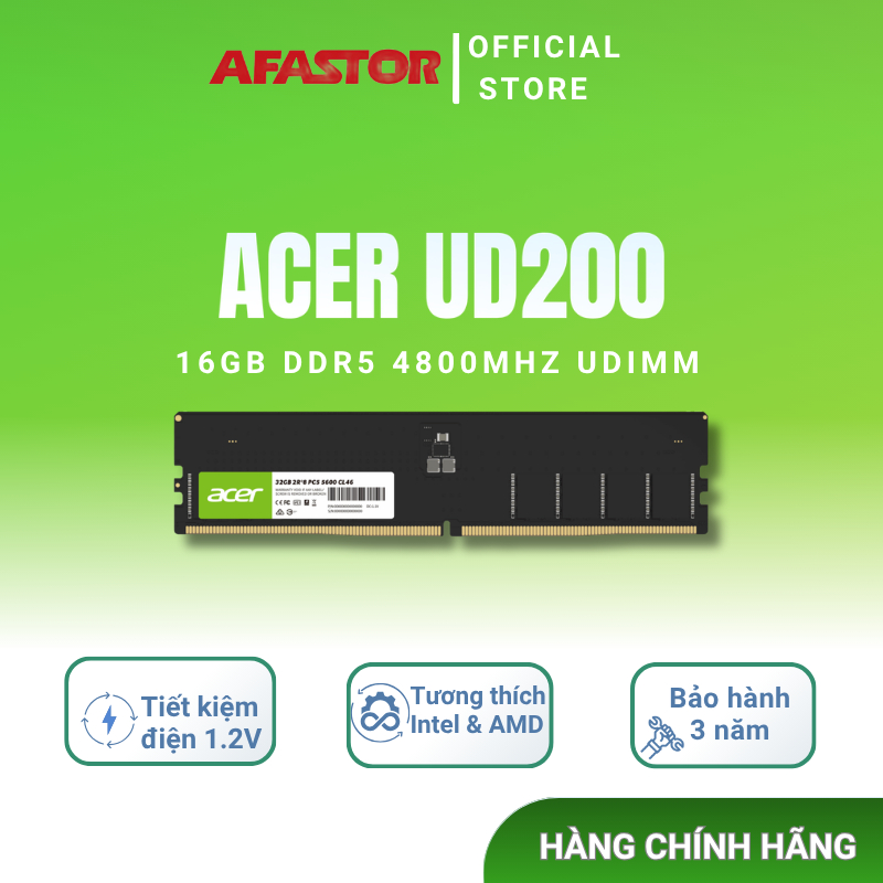 ACER UD200 16GB DDR5 4800MHz UDIMM | Hiệu Năng Vượt Trội, Bảo Hành 3 Năm