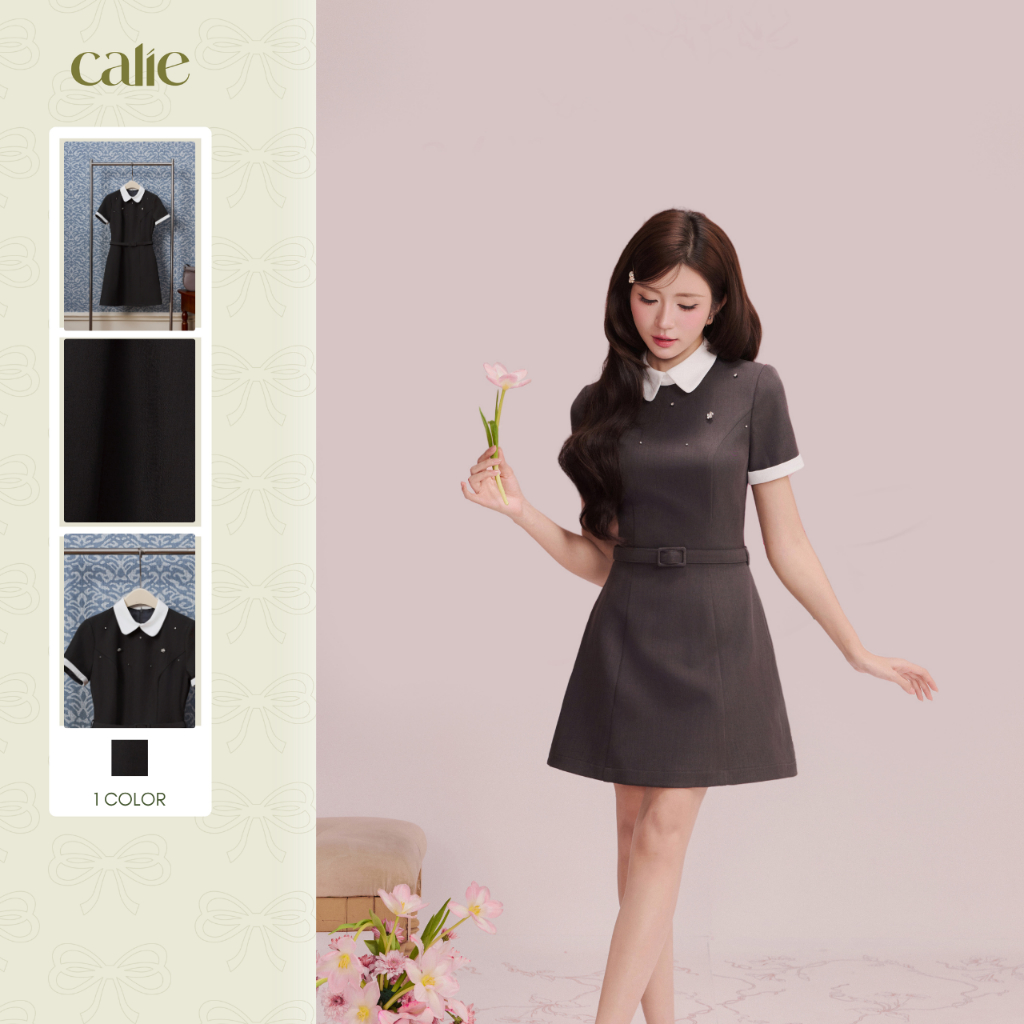 (Re:spring) Váy chữ A cổ đá có đai, chất liệu cao cấp, form chiết eo tôn dáng thời trang nữ Calie Va